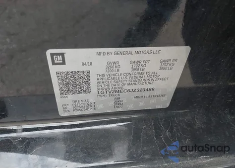 2018 GMC Sierra 1500 Sle из США, поврежденный, VIN 1GTV2MEC6JZ323489